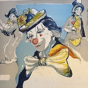 Large Clown Painting Original Len Garon AP Signed "3 Clowns" Artist Proof